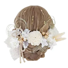 【新品】 Bud Flower バドフラワー 髪飾り ナチュラル ドライフラワー 成人式 卒業式 水引 金箔 和装 振袖 袴 ヘッドドレス 結婚式 七五三 アクセサリー hair-202 (ホワイト) 0