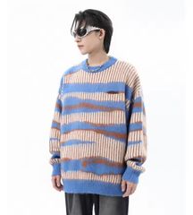 オーバーサイズ ワンポイントロゴ ボーダー ニット 【MASONPRINCE