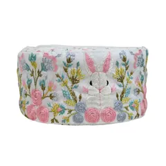 インド刺繍リボン50cm切り売り 花園の白うさぎ ホワイト地 6.5cm幅 HC ラビット バニー 兎 R-0809