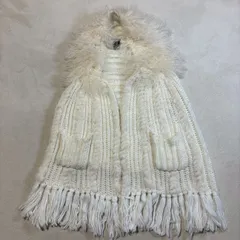 【希少】SUPREMA COLLECTION (スプレーマ) イタリア製 フリンジポンチョ ニットベスト レディース2XLサイズ