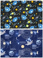 新品 ランチョンマット 布製 子供 男の子 小学校 小学生 2枚 セット お名前タグ付き ネイビー ブラック 星座 宇宙 ステーション 銀河 mat L