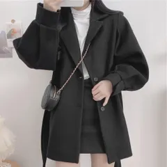 リボンベルト付きショートコート レディース アウター ジャケット ブラック 韓国風 上品 スタイリッシュ