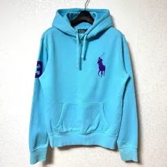 S 90 POLO RALPH LAUREN(ポロラルフローレン) ビックポニー 起毛 フードTシャツ ブルー