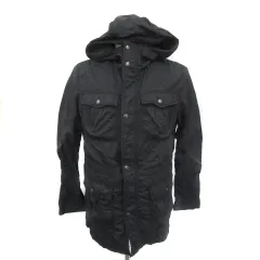 コムサイズム COMME CA ISM ブルゾンジャケット ミドル丈 フード付き ナイロン M 黒 ブラック /YS6