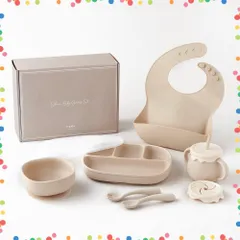 【特価セール】食品衛生検査済み ひっくり返らない6点セット 離乳食 電子レンジOK シリコン 食洗機対応 ベビー食器 吸盤付き 出産祝い ギフト regalo ディナーセット (6点セット ベージュ)