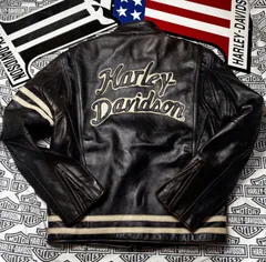 ★⭐️ハーレーダビットソン　⭐️背面大型3D立体本革切り抜きロゴ&ブラック・カラーのボデイ&腕・ウエスト部に本革製レザーホワイト・2本線ライン⭐️レアな限定品本革製ジャケット⭐️Harley-Davidson正規品・純正品❗️⭐️