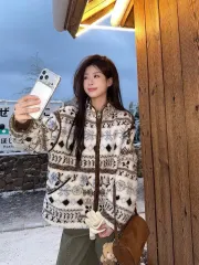 パターン ボア フリース ジップアップ ジャケット 4 (s m l xl) (3COLOR)