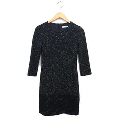 エムプルミエ ブラック M-Premier BLACK ツイード ワンピース フレア ひざ丈 レース バックジップ 34 黒 ブラック /NT15