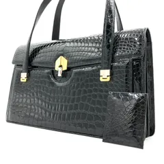 【美品】 クロコ 型押し ハンドバッグ 黒 ブラック エナメル