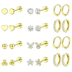 【在庫処分】蝶 ピアス ハート ピアス 星 ボール 金属アレルギー対応 フープ ジルコン ネジ式 シンプル 両耳 セット ァーストピアス セカンドピアス サージカルステンレス アクセサリー ゴールド 12ペア ヘリックスピアス