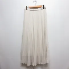 ユニクロ UNIQLO 美品 シフォン プリーツ ロング スカート M ライトベージュ 裏地付き