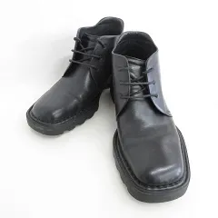 サルヴァトーレフェラガモ Salvatore Ferragamo ブーツ ショートブーツ チャッカブーツ レザー ブラック 黒 ７/1/2 EE ☆AA★