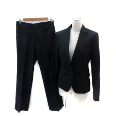 クミキョク 組曲 KUMIKYOKU フォーマルスーツ セットアップ 上下 テーラードジャケット ミドル丈 シングルボタン スラックスパンツ ロング丈 ストライプ柄 3 紺 ネイビー /SM9