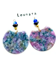 3562チェコビーズピアス 大ぶりピアス パープル ブルー 樹脂ピアス