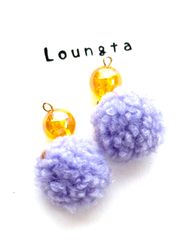 3575イエローとパープル ファーピアス 樹脂ピアス