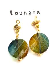 3580グラデーションピアス グリーン ゴールド 樹脂ピアス