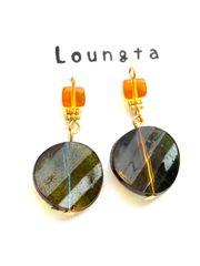 3583チェコビーズピアス グラデーション グリーン オレンジ 樹脂ピアス