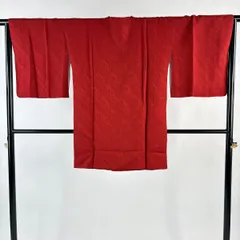 【美品】 道行 身丈90cm 裄丈66cm M 和装コート 角衿 地紋 赤 正絹 秀品 【中古】