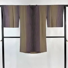 【美品】 道行 身丈98cm 裄丈65cm M 和装コート 角衿 縦縞 灰紫 正絹 秀品 【中古】