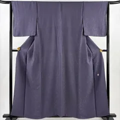 【美品】 色無地 身丈159.5cm 裄丈64.5cm M 袷 落款 地紋 紫 正絹 秀品 【中古】