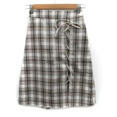 マジェスティックレゴン MAJESTIC LEGON フレアスカート ミモレ丈 チェック柄 レースアップ S マルチカラー オフホワイト グレー /SM36