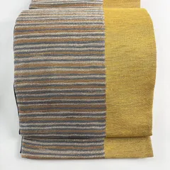 袋帯 秀品 草木染 縞 金糸 からし色 六通 正絹 【中古】