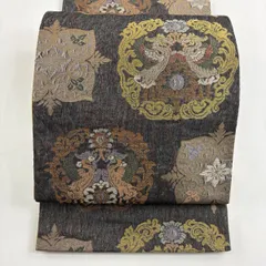 【美品】 袋帯 秀品 向かい鳥 華文 金銀糸 箔 灰色 六通 正絹 【中古】