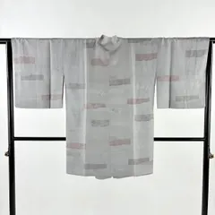道中着 身丈91cm 裄丈64.5cm M 和装コート 草花 地紋 金彩 灰色 正絹 名品 【中古】
