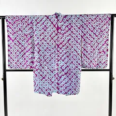 羽織 身丈95.5cm 裄丈64.5cm M 幾何学模様 絞り 紫 正絹 名品 【中古】