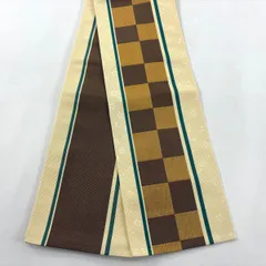 半幅帯 秀品 桜 変わり市松 薄黄 正絹 【中古】