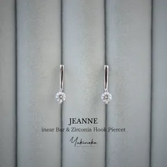 【削ぎ落とした美学】JEANNE (ジャンヌ) Linear Bar & Zirconia Hook Pierce｜自信をくれる、大人のミニマル・スキンジュエリー S925/ロジウムコーティング　P072S