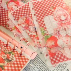 新作◎冬いちご A6 savingリフィル 5枚 貯金チャレンジ 両面印刷5柄◎いちごの女の子シリーズ ギンガムチェック 赤チェック 貯金 バインダー 6穴対応 書き込み可能 ハンドメイド 封筒 韓国