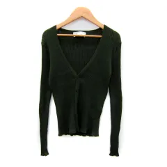 ロペピクニック ROPE Picnic リブニットカーディガン ミドル丈 Vネック 無地 リネン混 麻 38 M 緑 モスグリーン /SY33