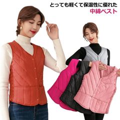 中綿ベスト レディース 中綿 ベスト アウター ダウン風 ダウンベスト ジャケット インナーノーカラージャケット 軽量 前開き Vネック ルームウェア 防寒 暖かい 秋冬 秋 冬 かわいい おしゃれ #glob341