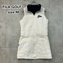 FILAGOLF フィラゴルフ リバーシブル ダウン ベスト ワンピース キルティング ボア M 秋冬 ゴルフウェア レディース ロゴ刺繍 ボーダー柄 美品 ★ ◇■