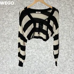 WEGO 黒白ストライプ クロップドカーディガン Fサイズ
