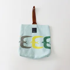 美品 ミナペルホネン mina perhonen puisto bag -go!-＼ライトブルー 刺繍 リネン トートバッグ プイストバッグ【2400014725438】