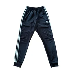 古着 adidas アディダス トラックパンツ 刺繍 トレフォイルロゴ ブラック×ホワイトライン Lサイズ 2510-406