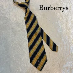 バーバリー　Burberrys　ネイビー　ゴールドイエローストライプ　シルクネクタイ