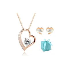 [Jeconpal] ネックレス レディース スワロフスキージルコニア採用 純銀925 ネックレス オープンハート アクセサリー 金属アレルギー対応 クリスマス 誕生日 プレゼント 女性 ギフト (ハートピアス ピンクゴールド ローズBOXグリーン) 0