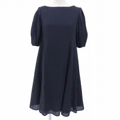極美品▲FOXEY フォクシー 43569 S00X611T コットン シルク混 パフスリーブ シアサッカー 半袖 ワンピース ネイビー 38 日本製 正規品 レディース