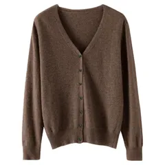 [ANGJ] Vネックカーディガン レディース 長袖 ニット 無地 きれいめ 1