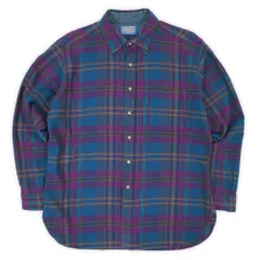 ペンドルトン PENDLETON 70s 70年代 レギュラーカラー ウールシャツ MADE IN USA アメリカ製 ヴィンテージ 古着 メンズ ボードシャツ ブルー系 チェック柄 XL【中古】