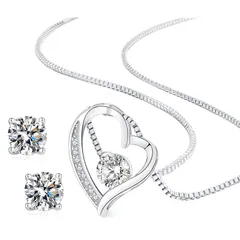 [Jeconpal] ネックレス レディース スワロフスキージルコニア採用 純銀925 オープンハート アクセサリー 金属アレルギー対応 ホワイトデー バレンタイン クリスマス 誕生日 プレゼント 女性 ギフト (シルバー) 0