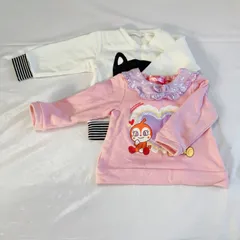 A424 アンパンマン ピンクのトレーナーに紫の襟 80サイズ 白トレーナー(*ΦωΦ*)ネコイラスト 80サイズ