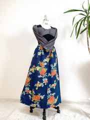 011❇︎大島紬14枚剝ギャザーたっぷりスカート ウエストゴム リボン両脇ポケット 017❇︎大島紬ギャザーたっぷりスカート リボン両脇ポケット裏地付き