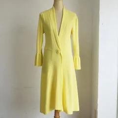 スーパービューティー ☆ ニット ロング カーディガン 薄手 40 ビジュー付き イエロー 長袖 Super Beauty