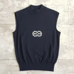 エスカーダ ESCADA ☆ 刺繍 ウール ハイネック ニット ベスト 36 ノースリーブニットドイツ製 ダークネイビー系のサムネイル