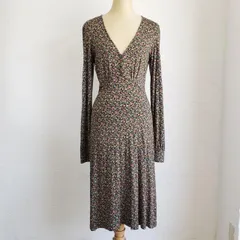 アニエスベー ☆ 小花柄 Vネック ロングワンピース 1 ブラック系 マルチカラー 長袖 agnes b.