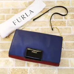 美品 フルラ FURLA ☆ レザー ショルダーバッグ クラッチバッグ イタリア製 プラム系 ブルー系